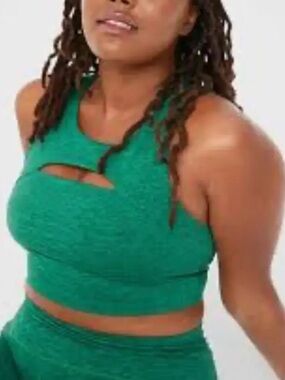 Aerie Offline Hugger Longline Bra Athletic Crop Top Heather Grn Keyhole  Sz L
